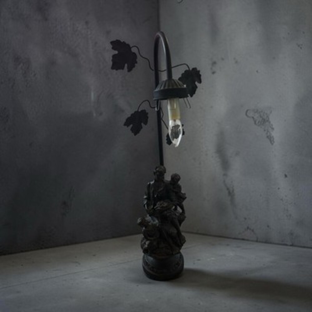 Figurine Table Lamp with Leaf Accents, Black, Corded, Wall Switch Control